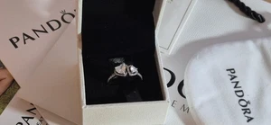 Authentic Pandora Sterling Silver Halo Hearts Ring Clear CZ Size 9 (58) - Picture 1 of 13