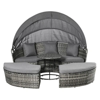 Sofá cama convertible de exterior, juego de muebles de 4 piezas, sofá, mesa de té, sillas, gris Foto 1 de 4