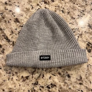 Y2K Stussy Small Patch Watch Cap Beanie Grey Heather One Size - Picture 1 of 4