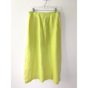 Lime Green 100% Linen Midi Skirt Women’s M/L High Slit United Colors Of Benetton - Picture 1 of 9