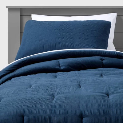 Twin Seersucker Comforter Set Navy - Pillowfort - Image 1 of 4