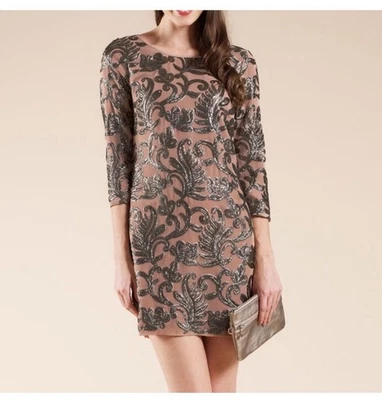 Lindo vestido Mansoon Ally bordado de vison/ouro. Tamanho 12 em excelente estado usado - Imagem 1 de 4