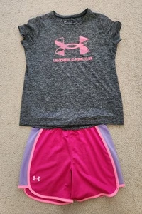 Under Armour Youth Sz Large, L Loose Girls Heatgear Shorts & Shirt Set - Picture 1 of 7