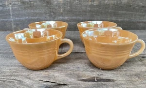 Lot Of 4 Fire king Oven Ware Peach Luster 3 Band Pattern Coffee Cup-Grannycore - Picture 1 of 24