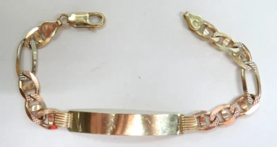 🔥😀 Beautiful Solid 14K Multi-color Gold Figaro Blank ID Bracelet for MEN 8" - Image 1 of 4