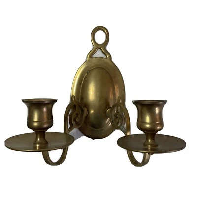 Vintage double Brass Wall Sconce twin Arm Candle Holder oval    481C - Image 1 of 4