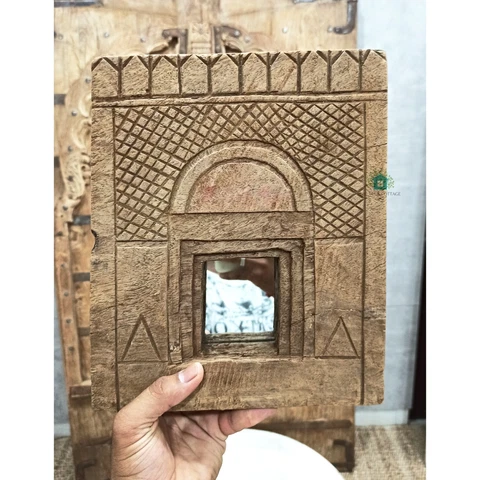 Indian Antique Wooden Old Reclaimed Temple Wall Decor Mirror Frame Wall Hanging Cover