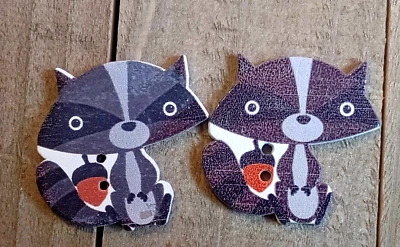 2 Raccoon Shape Sewing Buttons Crafting Wood 2 Hole 1.25"  - Image 1 of 2