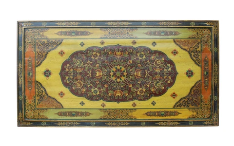 Chinese Tibetan Horizontal Yellow Floral Graphic Wood Panel cs2873 Cover