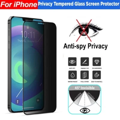 Privacy Tempered Glass Screen Protector For iPhone 11/12/13/14/15/16 Pro Max 6/7 - Image 1 of 4