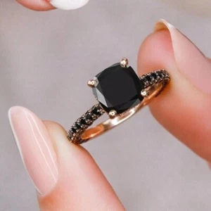 Anillo de diamantes negros de 4 quilates corte cojín enchapado en oro rosa ¡Certificado! Regalo ideal - Imagen 1 de 6