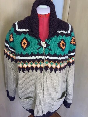 Suéter de esquí de lana Cowichan tejido a mano vintage cremallera completa ultra pesado precioso Foto 1 de 4