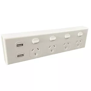 3A AU Quad Power Point 10A 250v with 2 USBs - 4 Gang GPO Socket Outlet - White - Picture 1 of 3