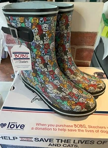 BOBS FROM SKETCHERS MULTICOLOR DOG RUBBER RAIN BOOTS WITH ORIGINAL BOX 10M - Picture 1 of 7