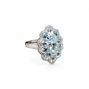 Vintage sky blue topaz sterling silver cocktail statement ring, O ½ - Picture 1 of 15
