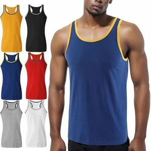 Herren Trägershirt 100 % Baumwolle Muskelbesatz Tanktops feuchtigkeitsableitend Sport Fitnessstudio Training Fitness - Bild 1 von 10