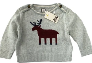 NWT Tea Collection Boys Girls 18-24 Months Gray Moose Winter Holiday Sweater - Picture 1 of 9