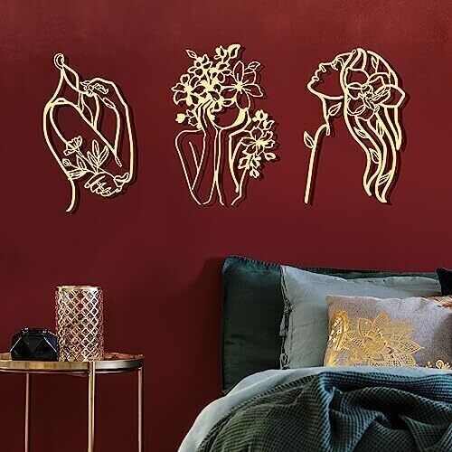 3 Pieces Metal Wall Art Decor Minimalist Abstract Woman Wall Art Stylish Gold