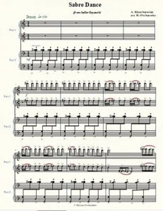Sabre Dance by Khachaturian from bal Gayane arr for Piano Duet moderate in PDF - Picture 1 of 1