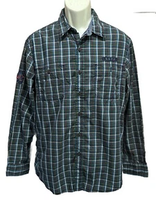 US Polo Assn Button Up Shirt Size Large Green/Blue Plaid Long Sleeve Logo Patch - Picture 1 of 7