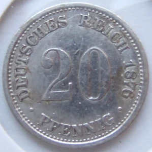 Pièce de Monnaie Reich Allemand Empire Argent 20 Pfennig 1876 H En fine / Very - Picture 1 of 2