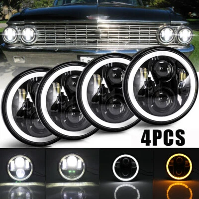 4x 5.75" 5-3/4" LED Headlights DRL Angel Eyes Hi-Lo For Ford Galaxie 500 1962-74 - Image 1 of 4