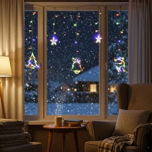 Luces de Navidad 115 LED Cortina Ventana Cadena Campana Reno Árbol Estrella Decoración - Imagen 1 de 5