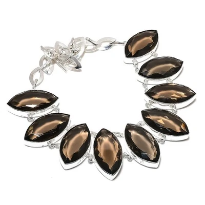 Smoky Quartz Marquise Shape Gemstone Necklace Handmade Chain Jewelry 18" AB 1298 - Image 1 of 4