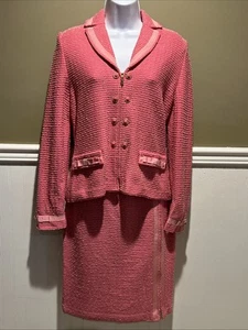 Gonna tuta vintage St John Couture 2 pezzi rosa maglia testurizzata taglia 2 gonna zip - Foto 1 di 23