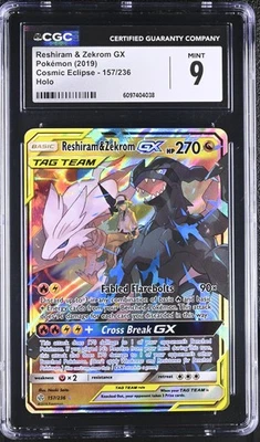 CGC 9 Reshiram & Zekrom GX 157/236 Holo Cosmic Eclipse Pokémon Card - Image 1 of 2