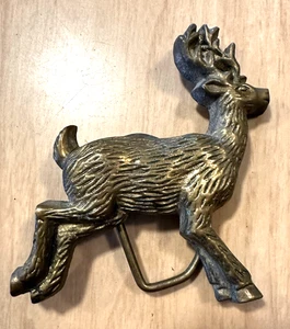 VINTAGE 1979 Solid Brass Whitetail Deer Buck Figural Belt Buckle 4" x3.25" - Picture 1 of 5