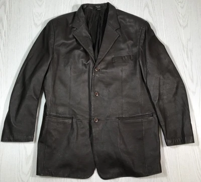 Vintage J. Ferrar Leather Blazer Jacket Mens 46R Dark Brown Lined Button Up 90s - Image 1 of 4