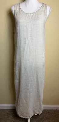 Vintage FLAX By Jeanne Engelhart Women’s S Khaki Linen Midi Dress Sleeveless - Image 1 of 4