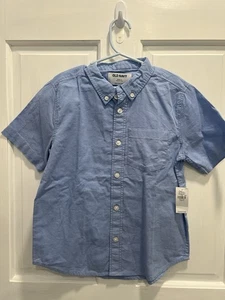 OLD NAVY NWT Blue Denim Button Down Short Sleeve Pocket Collared Shirt SIZE 6/7 - Picture 1 of 6