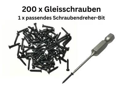 200x Track Screws H0 + Matching Bit - M1.4 x 8mm - Model Railway Screw Set - Image 1 of 2