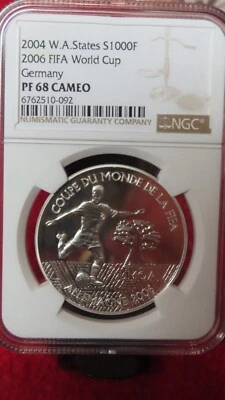 NGC PF68  West African States 2004 FIFA World Cup Silver 1000 Francs Soccer - Image 1 of 4