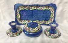 Maling Blue Garland Thumbprint Dressing table Tray trinket box 2 candle holders