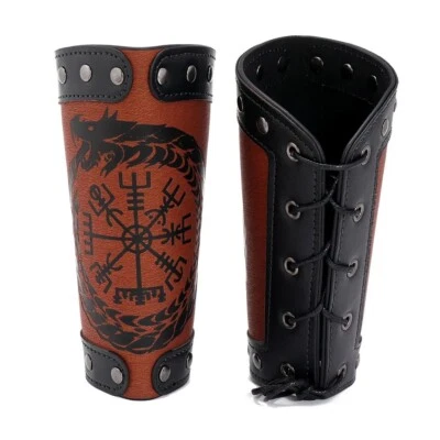 Medieval Cosplay PU Leather Armor Archery Arm Guard Lace-Up Bracer Viking Pirate - Image 1 of 4