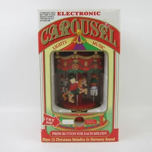 Vintage Christmas Electronic Carousel Horses Move & Plays 12 Melodies With Box - Imagen 1 de 20