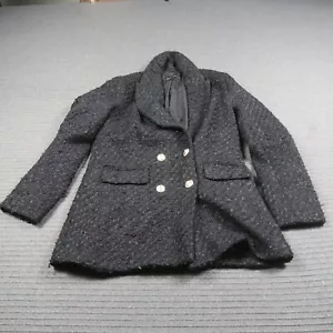 Decjuba Womens Blazer Jacket 12 Medium Black Tweed Long Sleeve Double Breasted - Picture 1 of 10