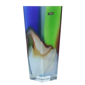 Glass Europe Vase – Handmade Polish Art Glass – 14" – Swirled Modern Colors - Picture 1 of 12