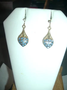 DANGLE PUFFY BLUE CRYSTAL Filled GOLD HEART WIRE Betsey Johnson Pierced EARRINGS - Picture 1 of 8