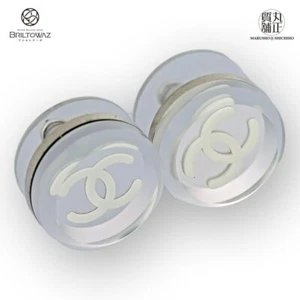 CHANEL CC Logo Stud Pierced Earrings Silver Tone & White - Picture 1 of 7