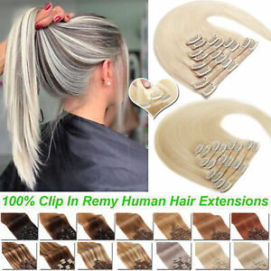 CLEARANCE 100% Real Human Hair Extensions Clip In Remy Full Head Blonde 8-24inch