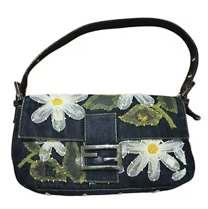 Fendi Denim Baguette Bag with Daisies Vintage 2000s - Picture 1 of 14