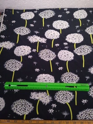 DANDELION fabric black lime green large print silk ? blend blouse material 2+ yd - Image 1 of 4