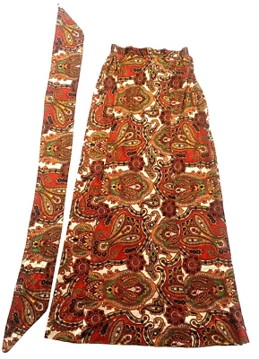 Vintage Maxi Skirt Matching Head Neck Scarf Hippy XS Boho Paisley 1960s 1970s - Image 1 of 4
