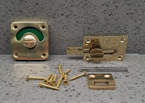 VINTAGE BRASS VACANT ENGAGED TOILET BATHROOM DOOR LOCK INDICATOR SLIDING BOLT - Picture 1 of 10