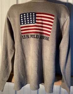 Vtg 90s Y2K U.S. POLO Association USA American Flag Sweater Gray Men’s L Acrylic - Picture 1 of 6