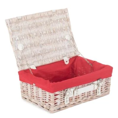 35cm White Wash Wicker Empty Picnic Basket - Image 1 of 4